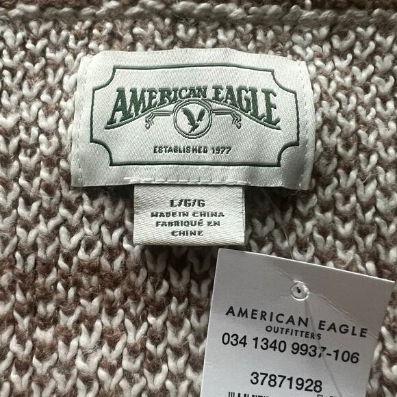 NWT American Eagle Woman’s Cream Brown Cropped Bandana Print Cardigan- Size L - Picture 6 of 12